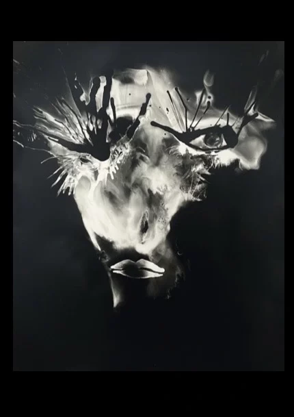 Ai Huang silver-gelatin self-portrait, face crossed by chemical reactions, from the Kabrala series