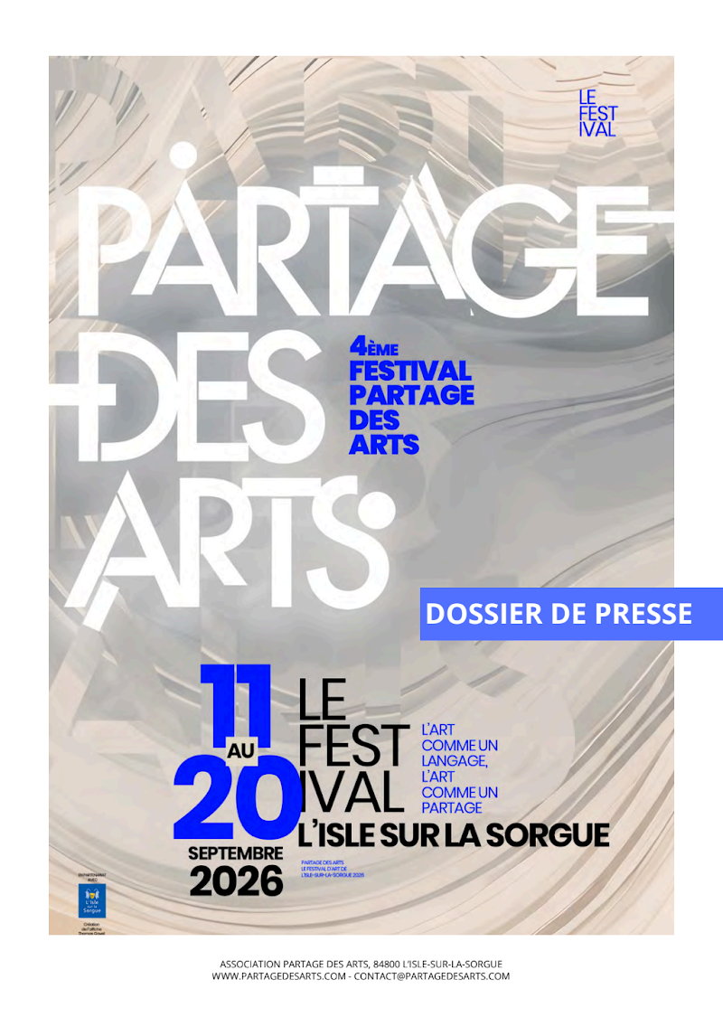 Partage des Arts 2026 — affiche officielle Affiche officielle du Festival Partage des Arts 2026 à L’Isle-sur-la-Sorgue
